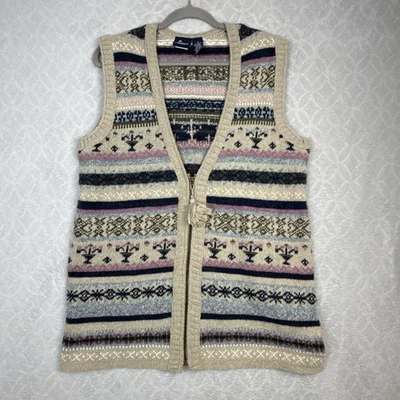 Chaleco Suéter De Colección Años 90 Para Mujer S Gris Rosa Isla Justa Algodón Lana Tejido Cabina Acogedor Foto 1 de 4