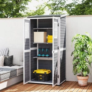 Outsunny Gartenschrank Holz, Geräteschuppen mit Abschließbar Tür 2 Fenstern - Bild 1 von 10