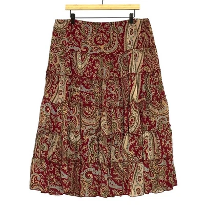 Maxi Falda De Colección Y2K Estampado Paisley En Niveles Para Mujer L Roja Bohemia Hppie Campesina Foto 1 de 4