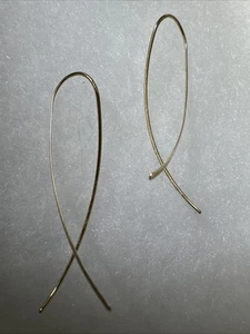 Modern Chic Signed Nabco 14K Crossover Threader Solid Yellow Gold Earrings - Picture 1 of 7