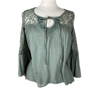 Mudd (Size S) Boho Olive Green Shirt tunic with Lace Detail - Picture 1 of 10