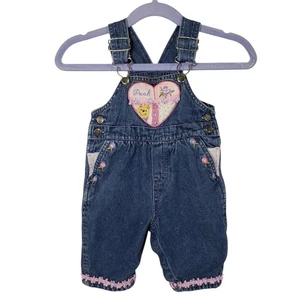Rare Vintage Disney Winnie the Pooh Denim Overalls Heart Embroidery baby 3-6... - Picture 1 of 15