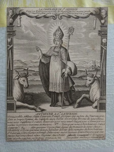 grande image pieuse debut XVIIIe sur vergé Antienne a saint saturnin 1708, - Foto 1 di 1