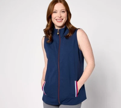 Chaqueta Sport Savvy para mujer talla grande 2X chaleco de felpa francesa cremallera completa azul A659451 Foto 1 de 4