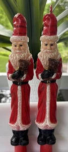 Set of 2 Vintage Santa with Teddy Bear Candlesticks Christmas Decor Holiday Gift - Picture 1 of 7
