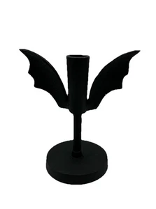Black Metal Bat Wings Halloween Candlestick Holder Goth Decor 7in - Picture 1 of 7