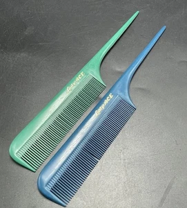 2 Vintage Lady Ace Combs Rat Tail Teasing USA  8” Hard Rubber Teal & Green - Picture 1 of 5