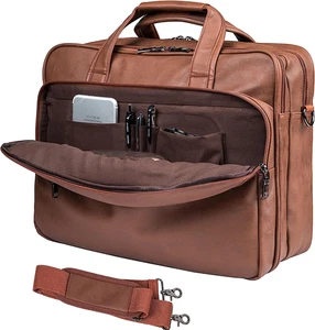 Borsa in Pelle per Laptop Da Uomo 15,6 Pollici 17,3 Pollici Messenger Valigia Bu - Foto 1 di 7