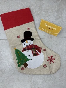 Linen Christmas Stocking Snowman Christmas Tree Sock Beige - Picture 1 of 16