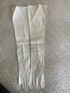 Vintage Kid Leather Opera Gloves White 21” Long Size 7 - Imagen 1 de 5