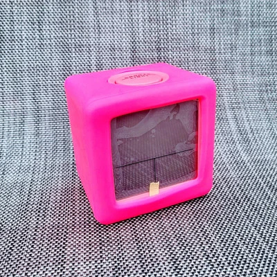 Hot Pink Cube Clock With Silicone Sleeve Rubberized Alarm Clock Nightstand Desk - Image 1 of 4