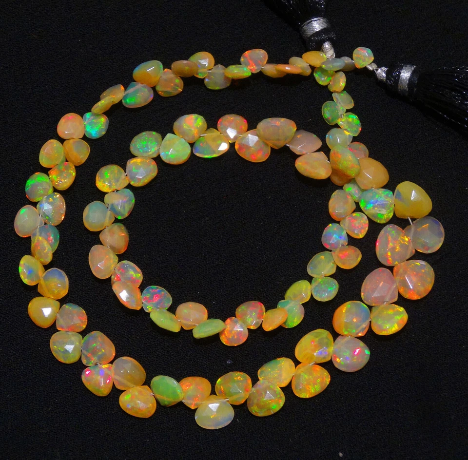 Natural Ethiopian Fire Opal Gem 5 to 7mm Size Faceted Heart Shape Briolette 15" - Image 1 of 4