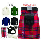 Men's Traditional Scottish Kilt Various Tartan outfit Belt Sporran 8 Pcs Set