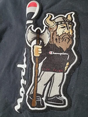 champion viking t-shirt Sz MED Black Athletic 3D Patch Cotton Sports RARE - Image 1 of 4