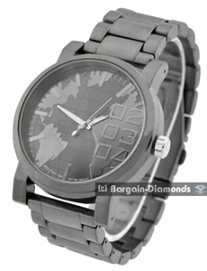 Mens Big Black World Map Clubbing Watch Black Dial-Hour Silver Hands White Hours - Picture 1 of 13