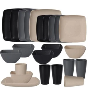 16pcs/Set Square Plastic Dinnerware Set Wheat Straw Tableware Large Capacity_ - Picture 1 of 15