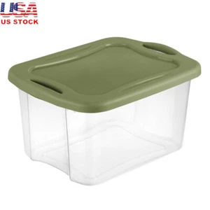 Cubo de almacenamiento de plástico de 40 cuartos de galón EZ llevar con asas de agarre completo caja de bolsos apilables - Imagen 1 de 13