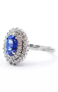 Natürlicher 1,64 Karat blauer Saphir und Diamant Halo Verlobungsring in 18 Karat W Gold - Bild 1 von 9