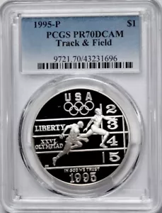 1995 OLYMPICS TRACK & FIELD Silver Dollar PCGS PR70💥FLAWLESS QUALITY💥 - Picture 1 of 4