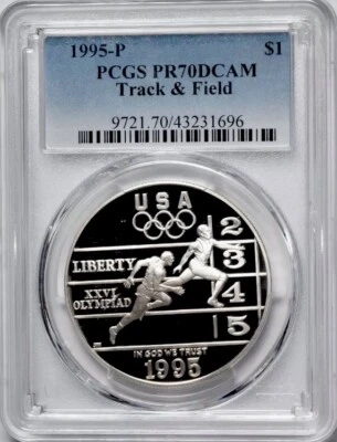 1995 OLYMPICS TRACK & FIELD Silver Dollar PCGS PR70💥FLAWLESS QUALITY💥 - Image 1 of 4