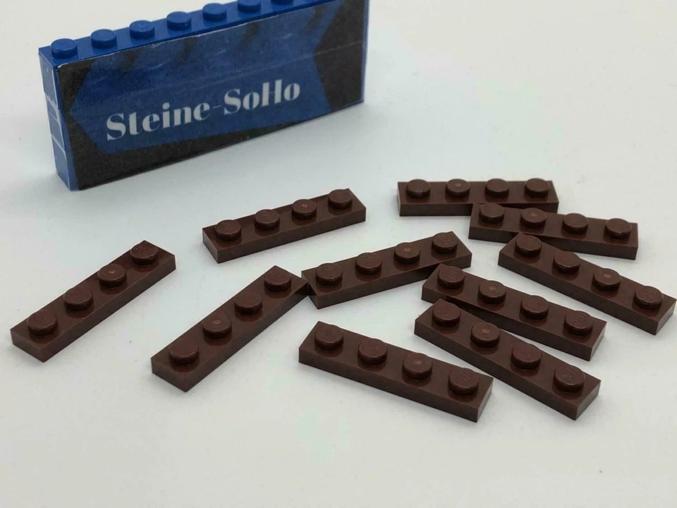 Lego (c) 10x 1x4 Platte - 3710 - rotbraun - reddish brown - plate - Bild 1 von 1