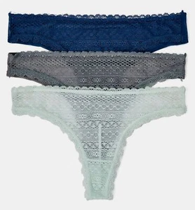 RENE ROFE 3 confezioni orlo pizzo verde menta blu grigio rete perizoma mutandine donna M 6 L 7 - Foto 1 di 11