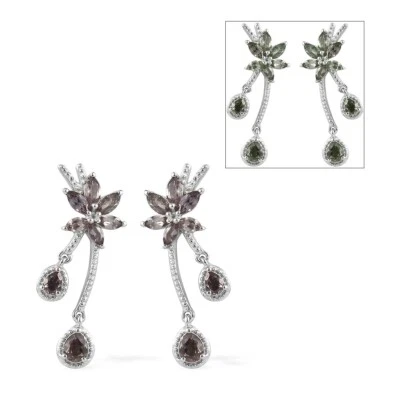 Classy Color Change Garnet Dangle Earrings Platinum Plated 2.85ctw Foto 1 de 4