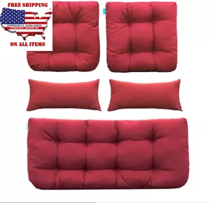 Outdoor Patio Cushions 5 Piece Set for Loveseat Chair U-Shape Red Waterproof - Picture 1 of 12