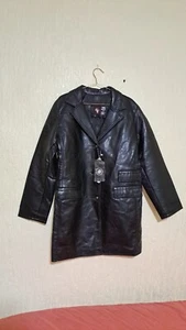 GV/Versace Medusa Button Black Leather Coat Hand Made in Italy-UnisexSize Large - Picture 1 of 19