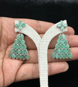 Unique Vintage Victorian Faceted Emerald Gemstone Sterling 92.5 Silver Earrings - Picture 1 of 6