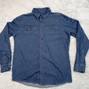 Vintage Wrangler Hemd Herren M Blau Denim Stretch Rancher Arbeit Hausarbeit Taschen - Bild 1 von 11