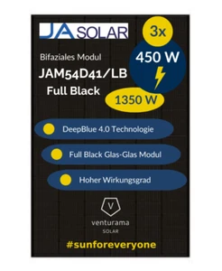 3x Solarmodul Solarpanel 450W Bifazial Glas-Glas JAM54D41 LB Full Black Modul - Bild 1 von 6
