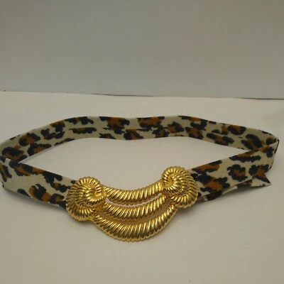 Cinturón vintage Dotty Smith hebilla dorada estampado animal tela cuerda cadena para mujer L Foto 1 de 4
