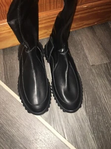 VOILE BLANCHE ITALIAN BLACK FAUX LEATHER BOOTS SIZE UK 4 LONG - Picture 1 of 12
