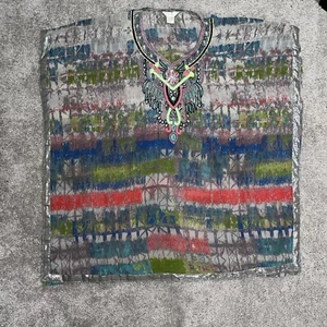 Lucky CoCo Women Beach Coverup Beaded Sequin Tunic Printed Size M Boho Coastal - Picture 1 of 10