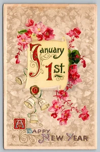 Postal Artista Firmado John Winsch 1910 1 de Enero Feliz Año Nuevo Repujado - Imagen 1 de 2
