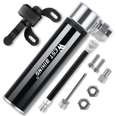 WEST BIKING Portable Mini Bike Pump Aluminum Inflator Ball Pump Black 120PSI - Image 1 of 4