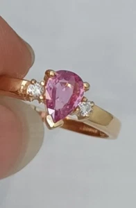 18ct Yellow Gold Hot Pink Sapphire And Diamond Ring Size N1/2 - Picture 1 of 8