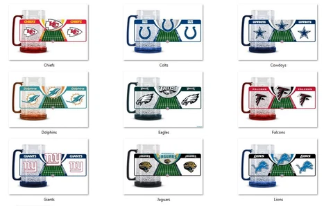 NFL Team Logo 16oz Freezer Mug Color Insert by Duck House -Select- Team Below Cover