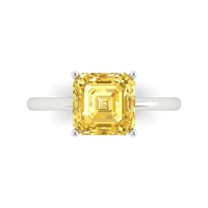14K White Gold Natural Citrine Solitaire Engagement Ring (2.5 ct, Asscher-Cut) - Picture 1 of 11