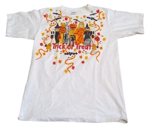T-shirt punto singolo Halloween dolcetto o scherzetto stampa zampa vintage 1990 taglia L - Foto 1 di 7