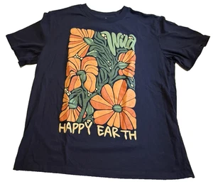 Happy Earth Wild Flowers Navy Blue SS T-Shirt Cotton & Recycled Polyester Gr. XL - Bild 1 von 5