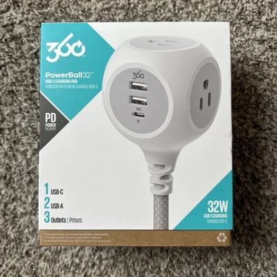 Concentrador de carga Powerball 32W trenzado de 3 salidas con 2 puertos USB-A y 1 puerto USB-C Foto 1 de 4