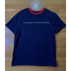 Men's Tommy Hilfiger Short-Sleeve Navy Red Collar Sport Tee (T) Shirt Med - Picture 1 of 4