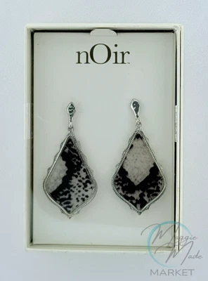 Nuevos Pendientes Colgantes nOir Negro Blanco Estampado Forma de Lágrima En Caja Joyería Regalo Foto 1 de 3