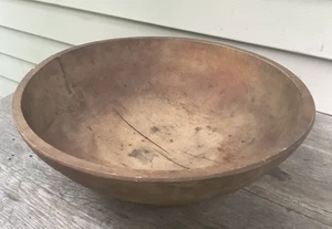 Antique Primitive Hand-Turned Out of Round Wooden Farmhouse Dough Bowl 15" - Picture 1 of 19