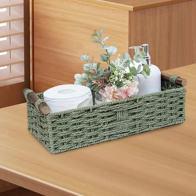 Braided Paper Cord Storage Basket Bin Tea Table Box Multifunctional Handmade - Image 1 of 4