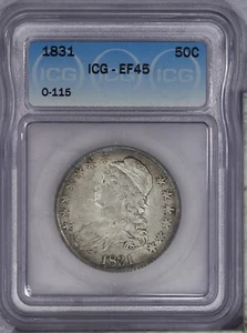 1831 Capped Bust Half Dollar 50c ICG EF45 XF45 O-115 - R-4 Variety! - Picture 1 of 4
