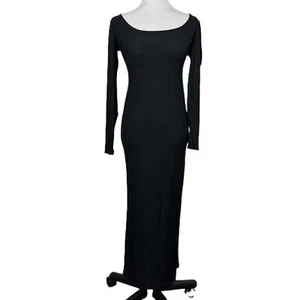NEW Skims Soft Lounge Maxi Dress Scoop Neck Long Sleeve Onyx Black Petite Large - Picture 1 of 7