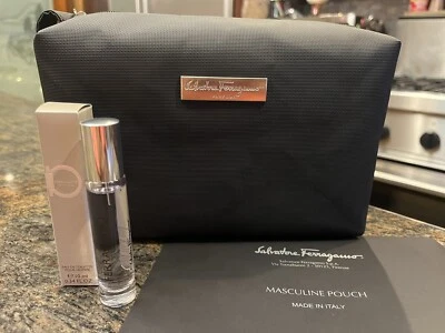 SALVATORE FERRAGAMO Hombres Lujo Negro Bolsa de Viaje y BONO EDT Gratis Spray de Viaje Foto 1 de 4